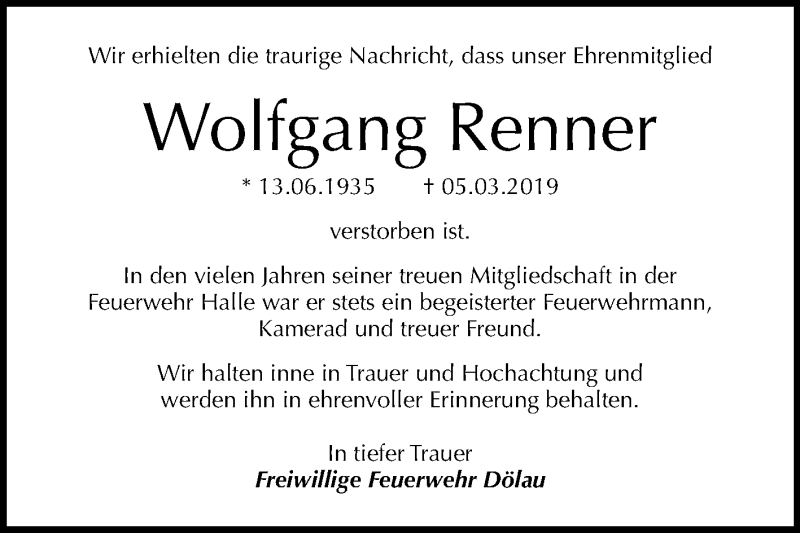 Wolfgang Renner Traueranzeige
